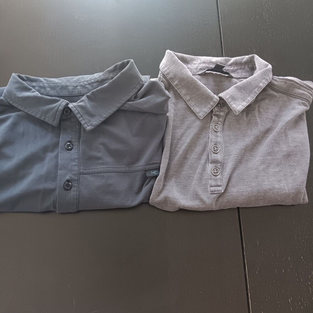 John Varvatos Arc'teryx Bundle of Two Polo Shirt Sz Large Blue Grey Grunge